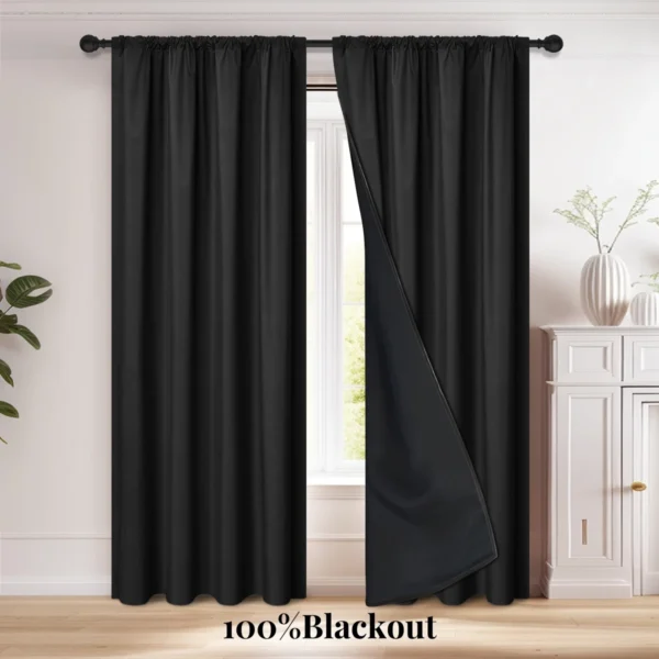 S27c2769352294b9baaeddcda46efbe22C-1.webp 1pc 100% Blackout Curtain with Rod Pocket, Curtains for Living Room, Bedroom, Kitchen, Window Curtain, Drapes in Living Room